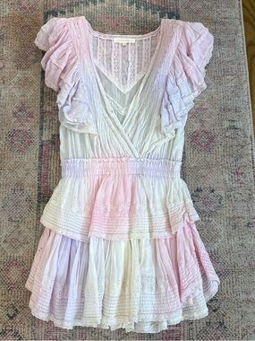 LoveShackFancy Pastel Tie-Dye Ruffle Dress in White, Pink, Lavender